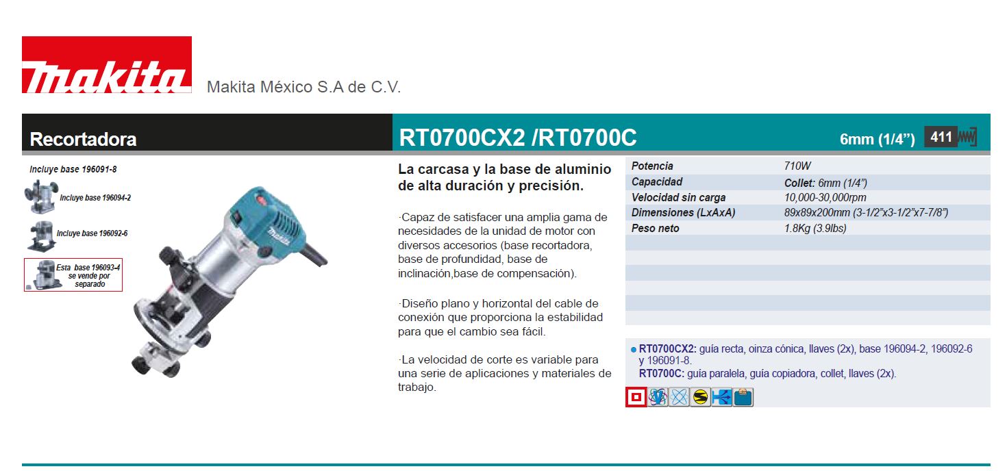 Makita Fresadora Mt 1650 W Boquilla 1/2 Y 1/4 - Centro de Materiales